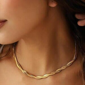 Trendy Thick Gold Necklace Chunky 14K Gold Plated Chain Layered Elegant Jewelry